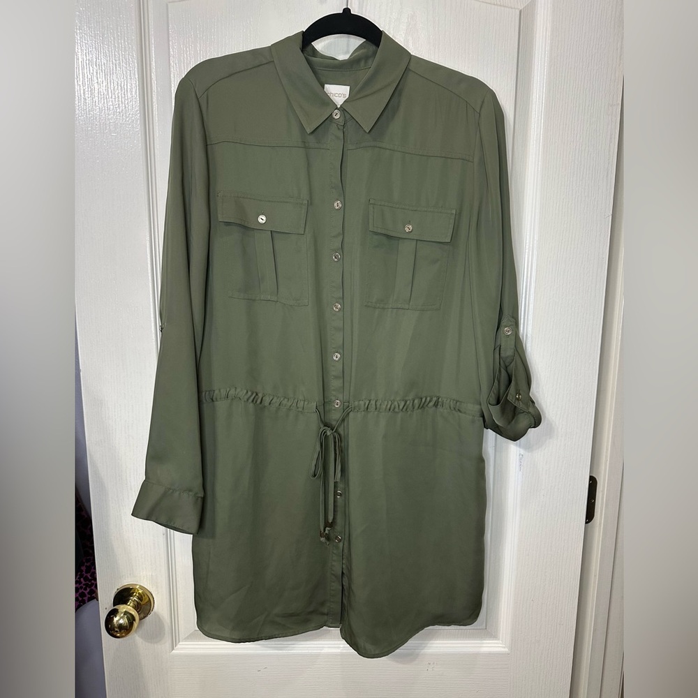 Chicos Olive Green Button-Up Shirt